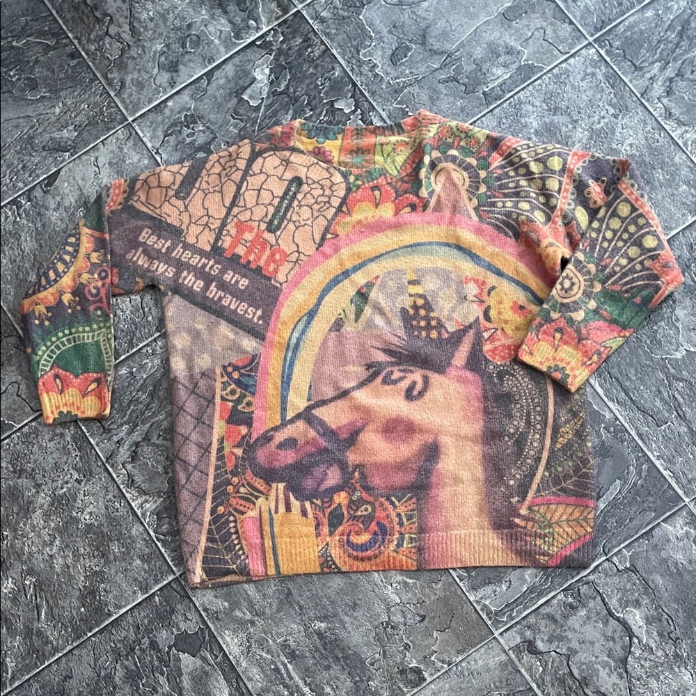 Colourful Women’s Wool-Blend Unique Abstract Whimsi Horse Graphic Quote Sweater